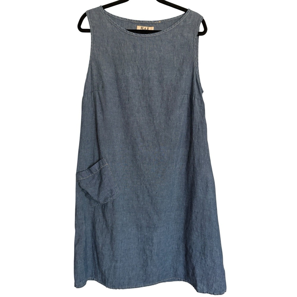 Flax 100% Linen Sleeveless Maxi‎ Tank Dress Size Small Light  Chambray Blue EUC